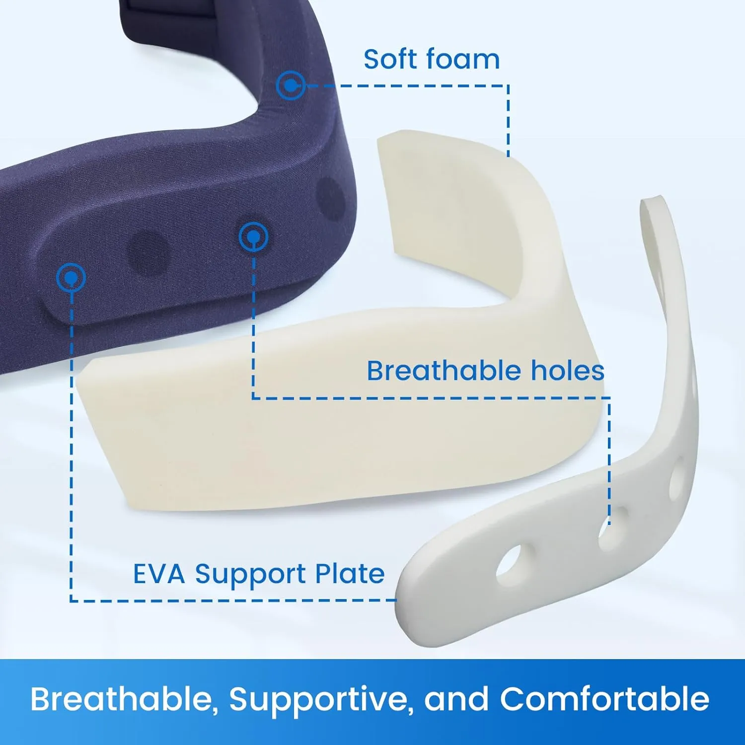 Velpeau Neck Brace for Neck Pain and Support - Soft Cervical Collar for Sleeping, Snoozing, Sleeping Upright, Anti-Snoring, Sleep Apnea for Women & Men (Blue, Enhanced Version, S: 10.5-11.5"/2.7")