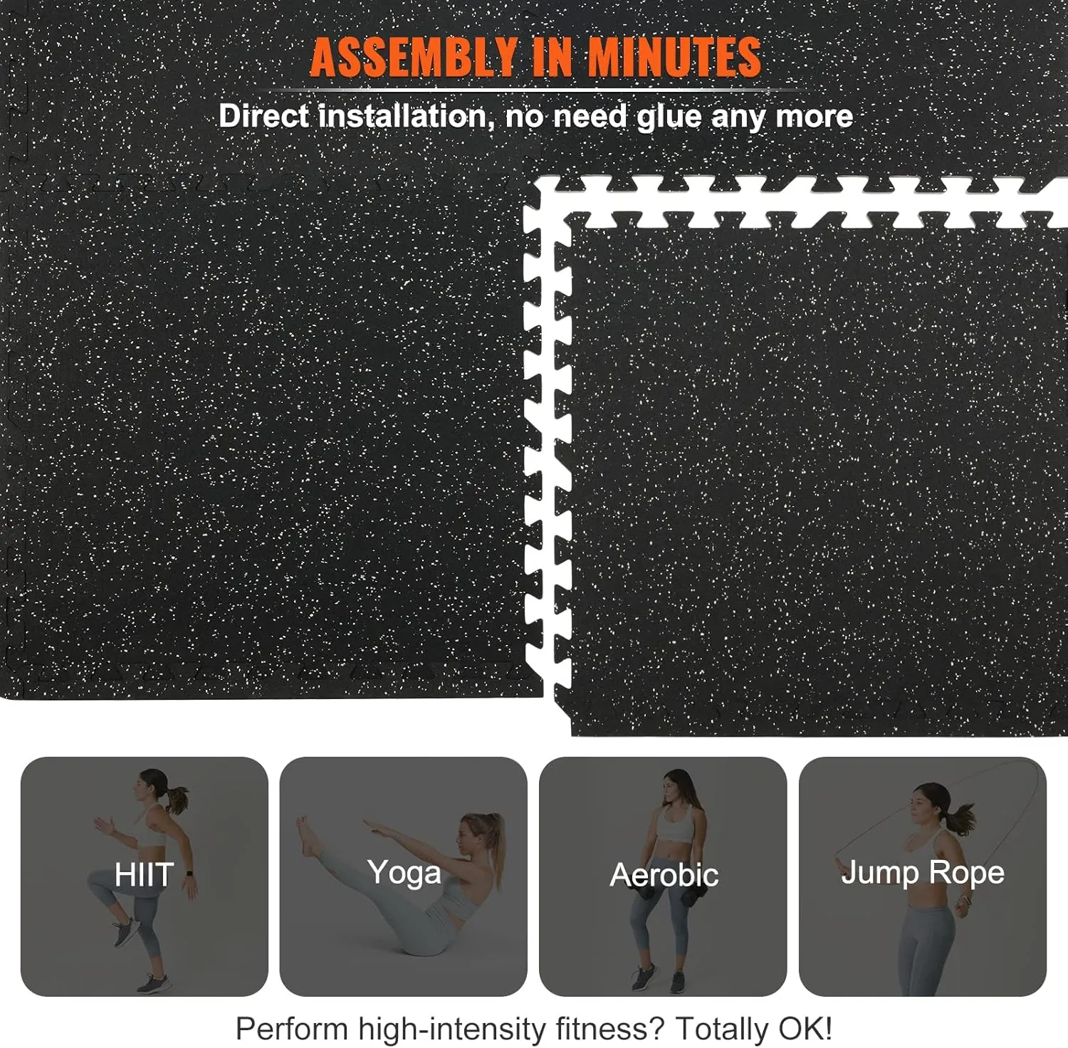 VEVOR 0.56 inch Thick 25 PCS 100 sq.ft Gym Floor Mats, 24" x 24" EVA Foam & Rubber Gym Flooring Workout Floor Mats, Waterproof Exercise Puzzle Flooring for Gym, Home, Garage, Baseme