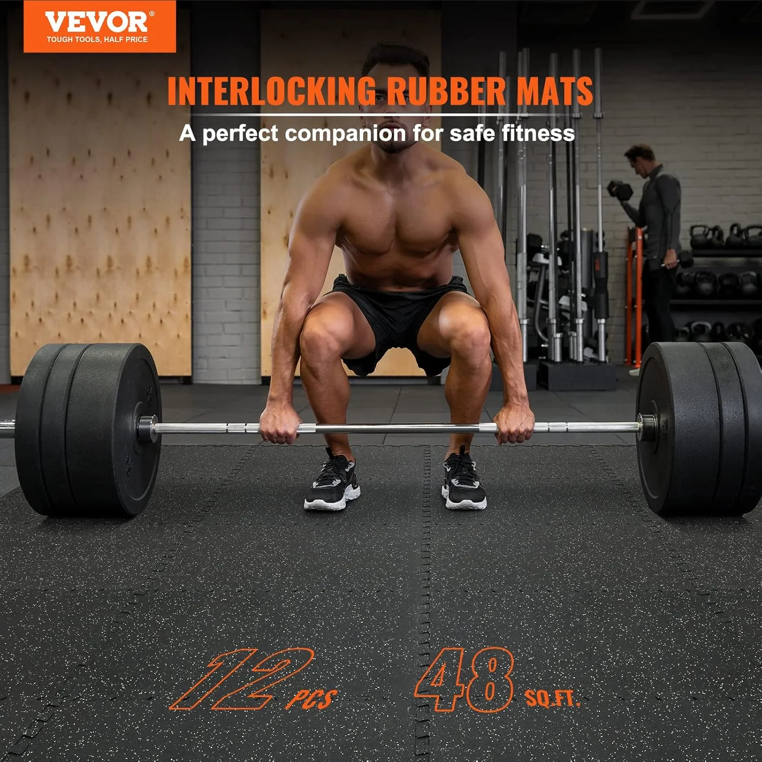 VEVOR 0.56Inch 48sq.ft 12 Tiles Gym Flooring for Home Gym, Rubber Top with High Density EVA Foam,24 x 24In Gym Floor Exercise Equipment Mats, Interlocking Gym Mats, Puzzle Workout Mats, Black & Grey