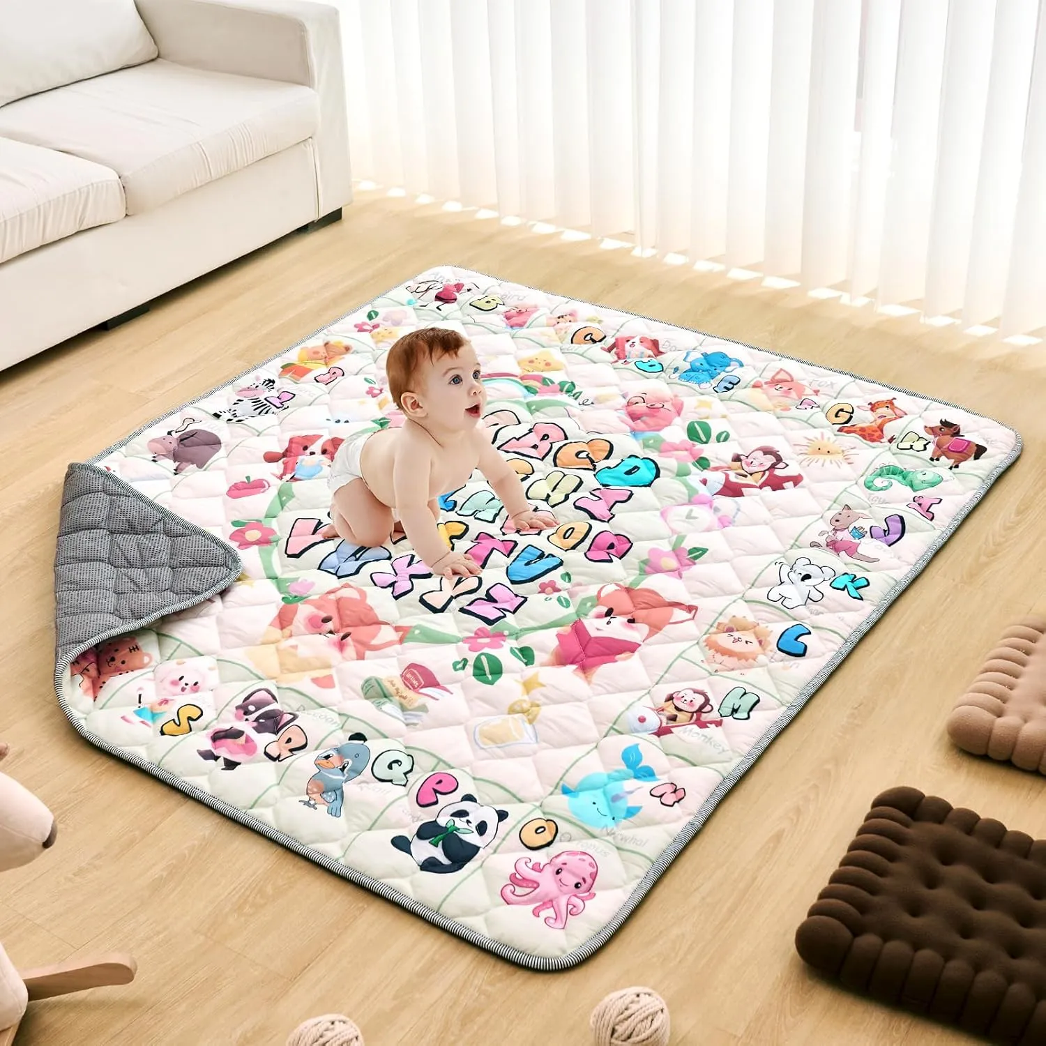 VEVOR Baby Play Mat, 59"x71" Baby Crawling Mat, Non-Slip One-Piece Thickened Soft Baby Playmat, Foldable Rollable Floor Mat, Activity Playmats for Babies,Toddlers, Infants, Machine Washable