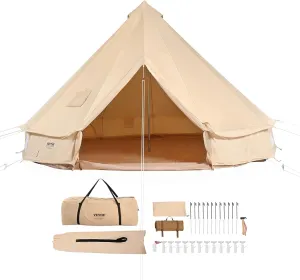 VEVOR Canvas Tent Bell, Yurt 4 Seasons for Camping with Stove Jack, Breathable Holds up to 4 People, Family Camping Outdoor Hunting Party