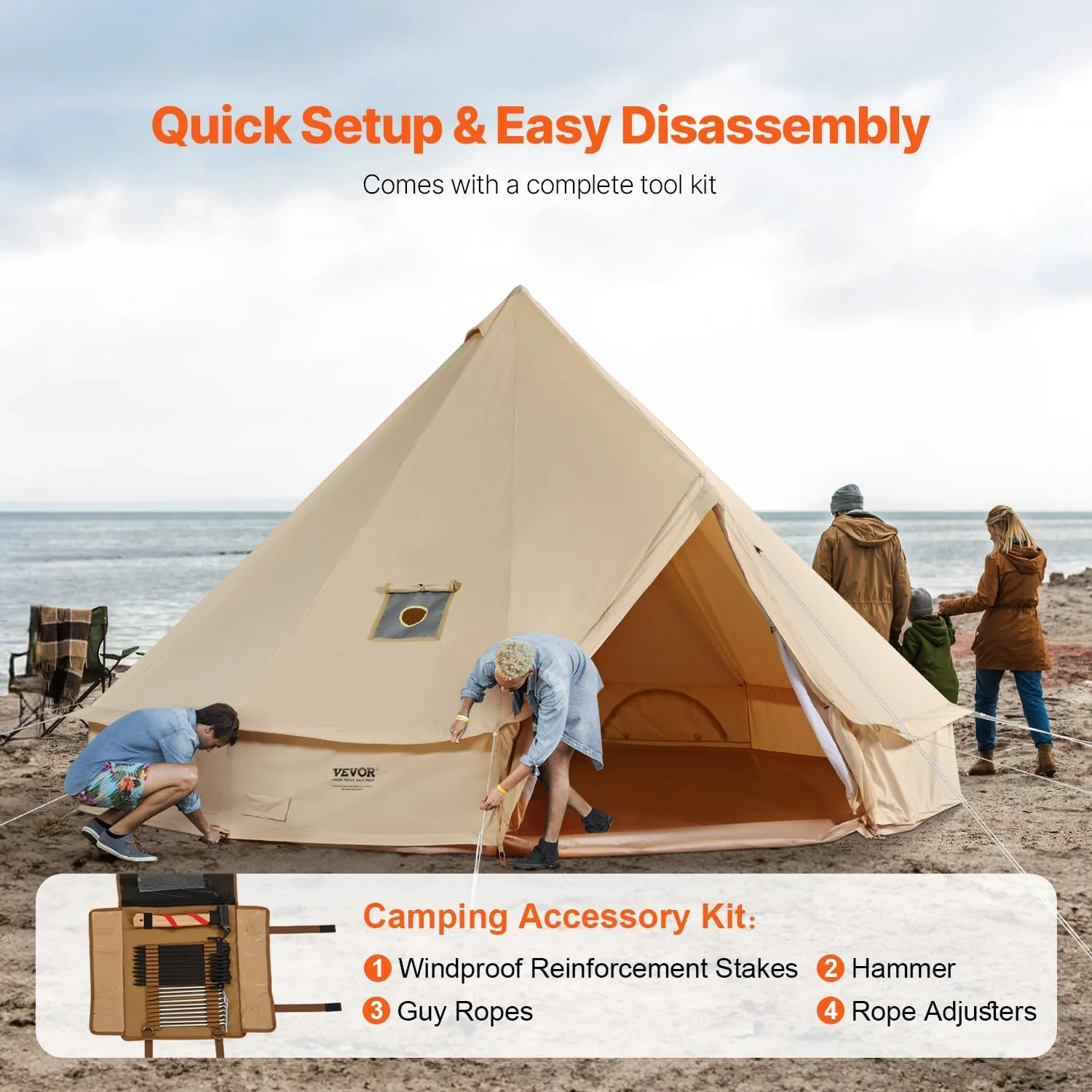 VEVOR Canvas Tent Bell, Yurt 4 Seasons for Camping with Stove Jack, Breathable Holds up to 4 People, Family Camping Outdoor Hunting Party