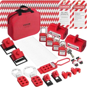 VEVOR Electrical Lockout Tagout Kit, 47 PCS Safety Loto Kit Includes Padlocks, Hasps, Tags, Nylon Ties, Plug Lockouts, Circuit Breaker Lockouts, and Carrying Bag, for Industrial, Electric Power