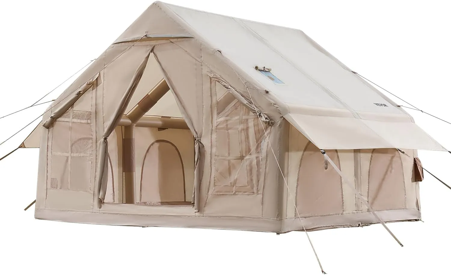 VEVOR Inflatable Tents for Camping, Easy Setup Blow up Tent with Hand Pump, 4 Season Glamping Tent with Stove Jack, Doors & Mesh Windows, Storage Bag Included for Easy Taking