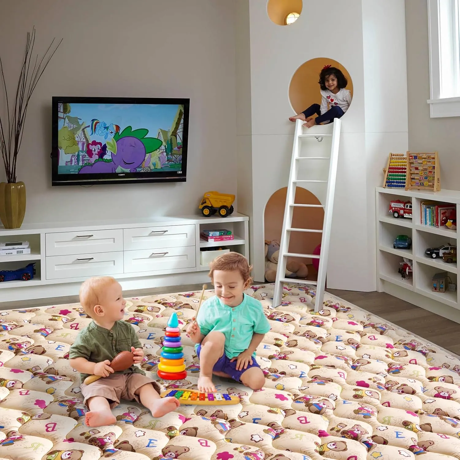Vibe Bear Baby Play Mat - 71" X 59",Premium Thicker Foam One-Piece Crawling Mat, Extra Large Anti-Slip Activity Playmat for Babies, Toddlers & Infants