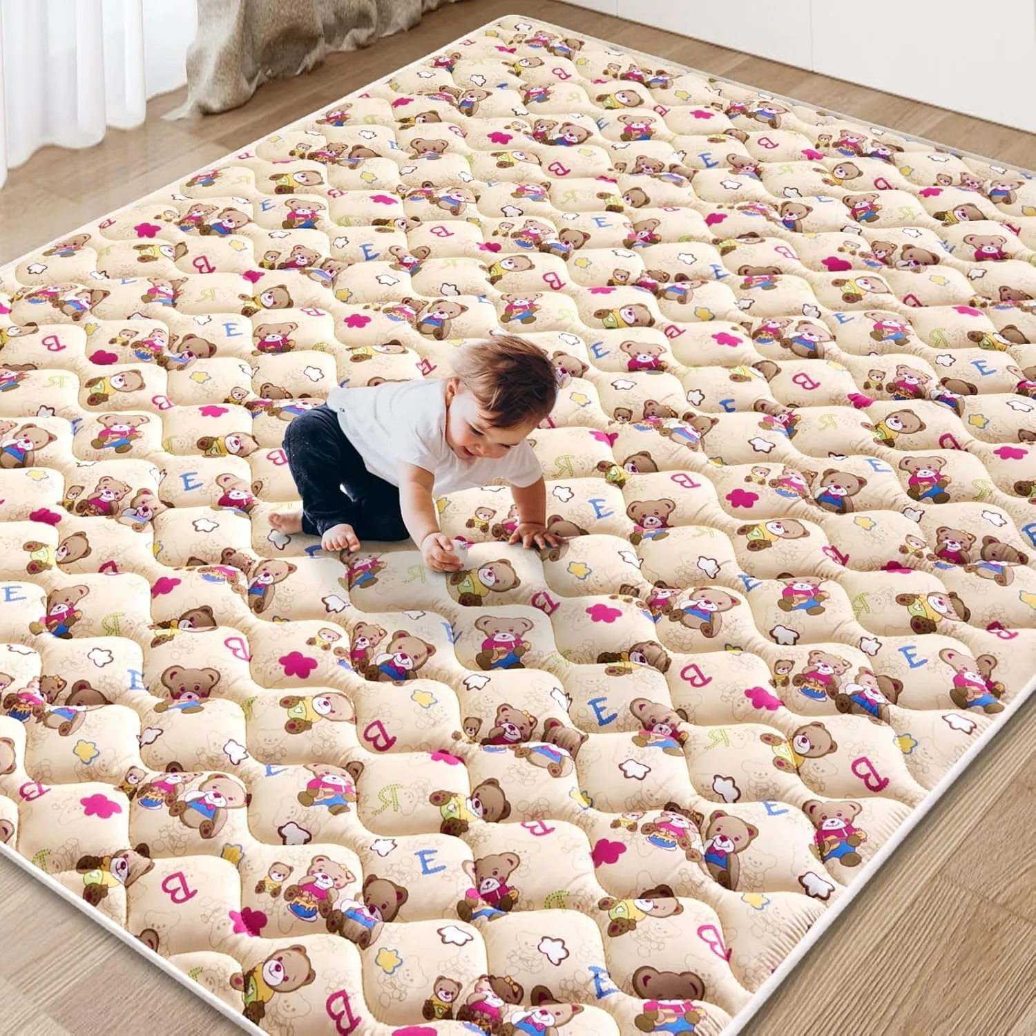 Vibe Bear Baby Play Mat - 71" X 59",Premium Thicker Foam One-Piece Crawling Mat, Extra Large Anti-Slip Activity Playmat for Babies, Toddlers & Infants
