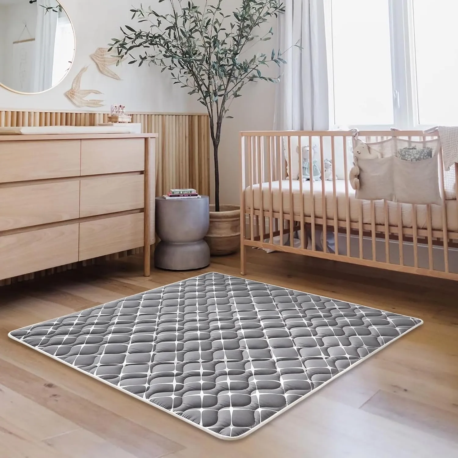 Vibe Bear High-Density Foam Baby Play Mat, 47x47 Inches Thicken One-Piece Comfortable and Soft Baby Playmat, Non Slip Washable Floor Mat for Infants, Toddlers