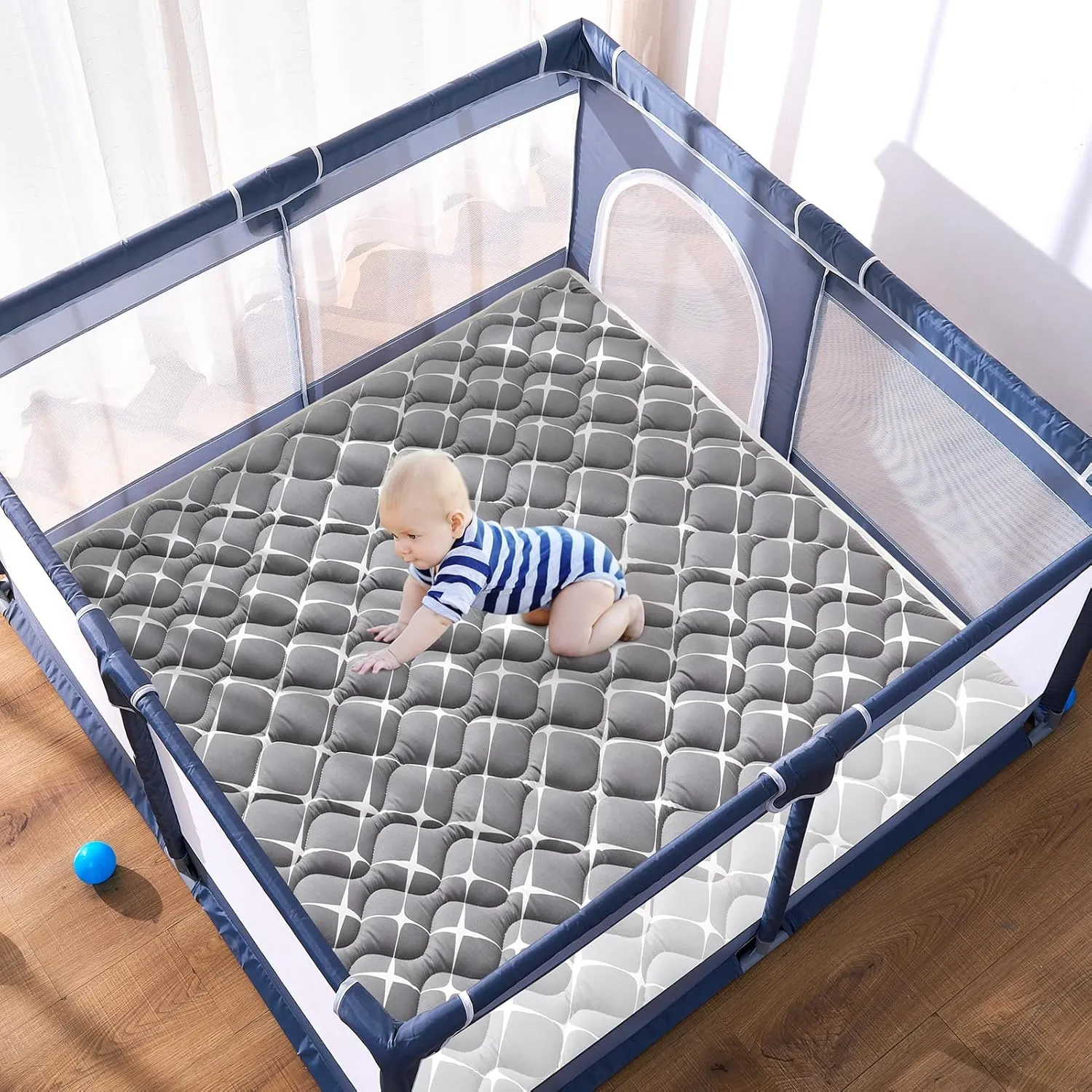 Vibe Bear High-Density Foam Baby Play Mat, 47x47 Inches Thicken One-Piece Comfortable and Soft Baby Playmat, Non Slip Washable Floor Mat for Infants, Toddlers