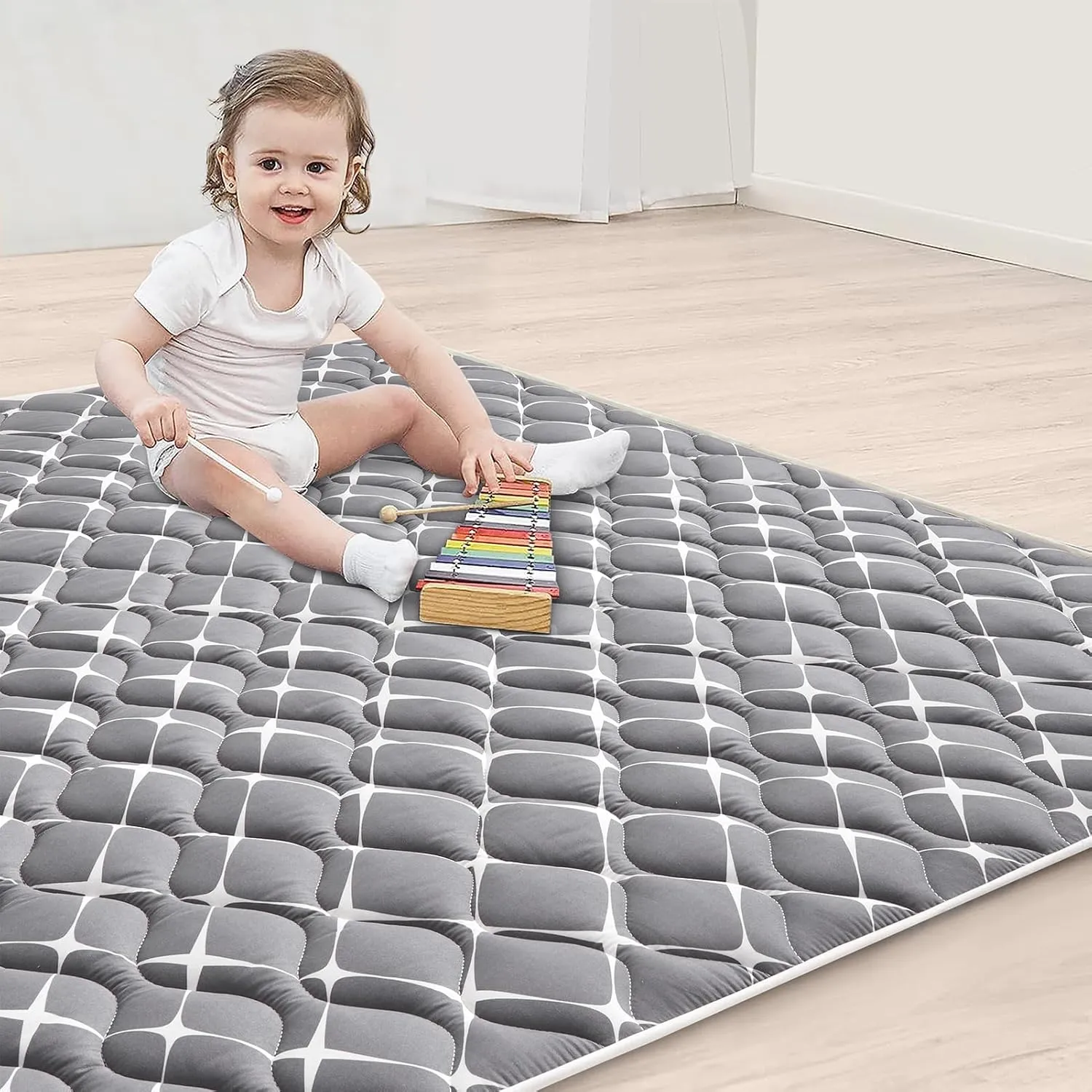 Vibe Bear High-Density Foam Baby Play Mat, 47x47 Inches Thicken One-Piece Comfortable and Soft Baby Playmat, Non Slip Washable Floor Mat for Infants, Toddlers