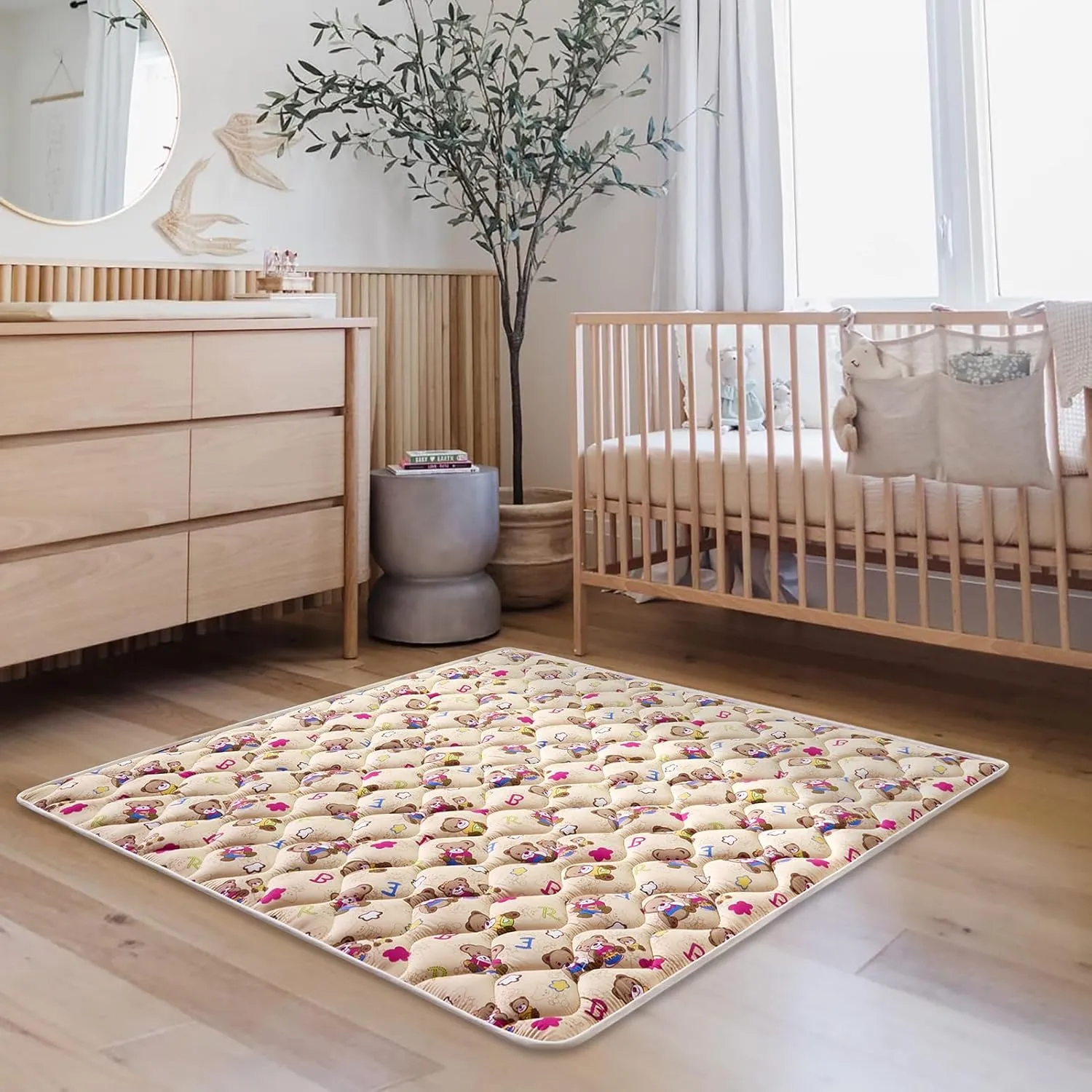 Vibe Bear High-Density Foam Baby Play Mat, 59x59 Inches Thicken One-Piece Comfortable and Soft Baby Playmat, Non Slip Washable Floor Mat for Infants, Toddlers