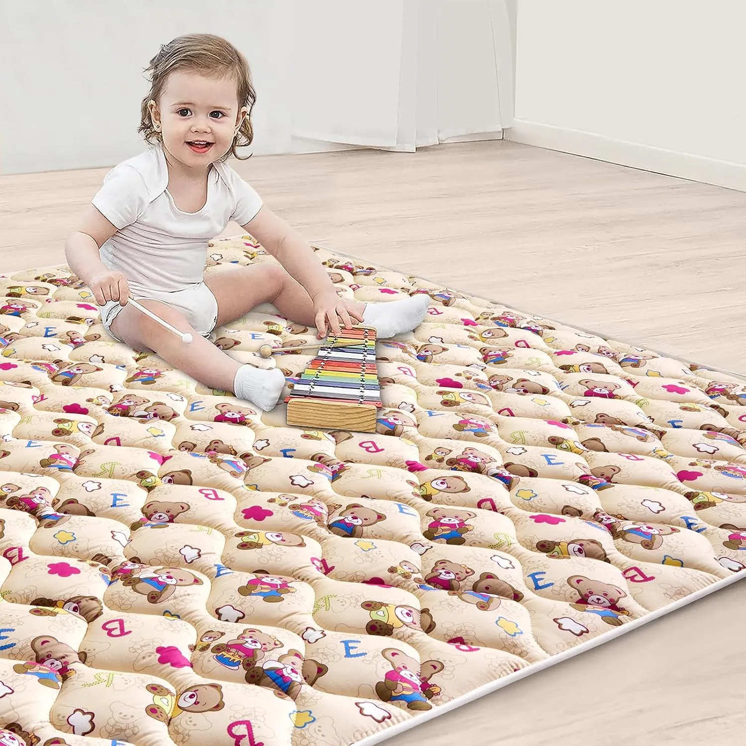 Vibe Bear High-Density Foam Baby Play Mat, 59x59 Inches Thicken One-Piece Comfortable and Soft Baby Playmat, Non Slip Washable Floor Mat for Infants, Toddlers