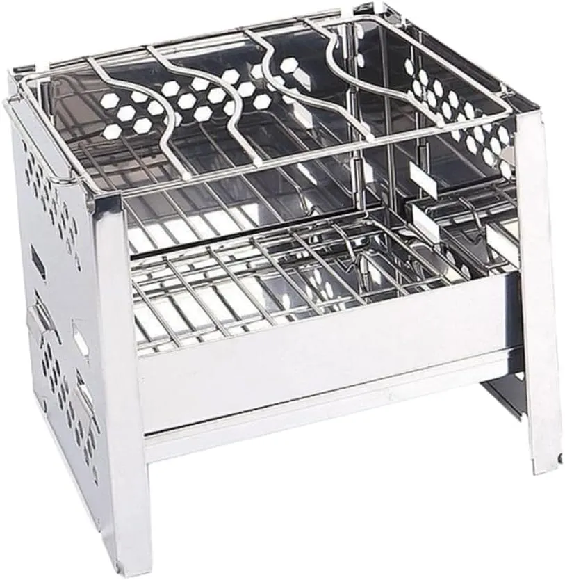 VICASKY 1Pc Outdoor Mini Collapsible Stainless Steel Burning Stove Portable Bbq Grill for Camping Hiking Picnics Durable Cookware Silver