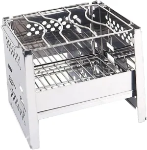 VICASKY 1Pc Outdoor Mini Collapsible Stainless Steel Burning Stove Portable Bbq Grill for Camping Hiking Picnics Durable Cookware Silver
