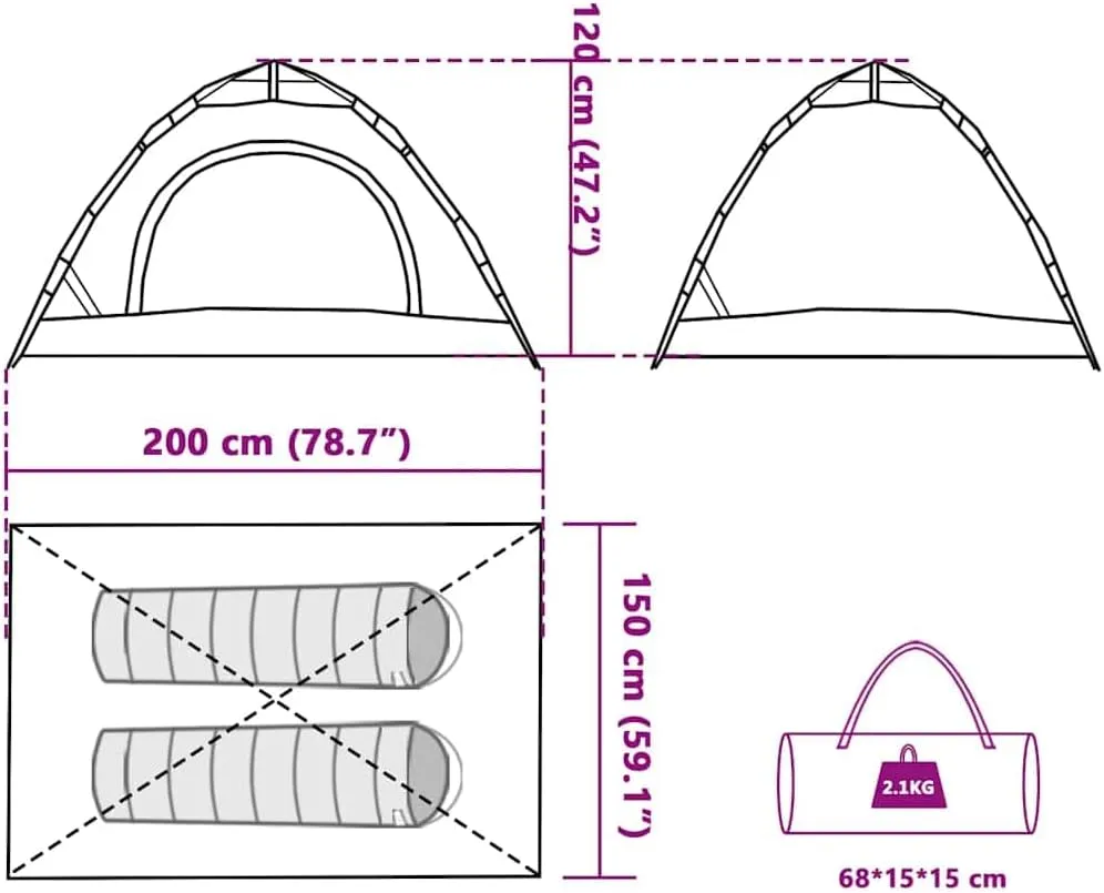 vidaXL Camping Tent 2-Person, Garden Shelter, Portable Canopy for Outdoor Patio Hiking, Lightweight Tent, Foldable Tent, Green Quick Release