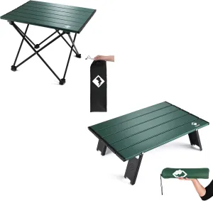 VILLEY Portable Camping Side Table, Ultralight Aluminum Folding Beach Table with Carry Bag for Outdoor Cooking, Picnic, Camp, Boat, Travel - Green
