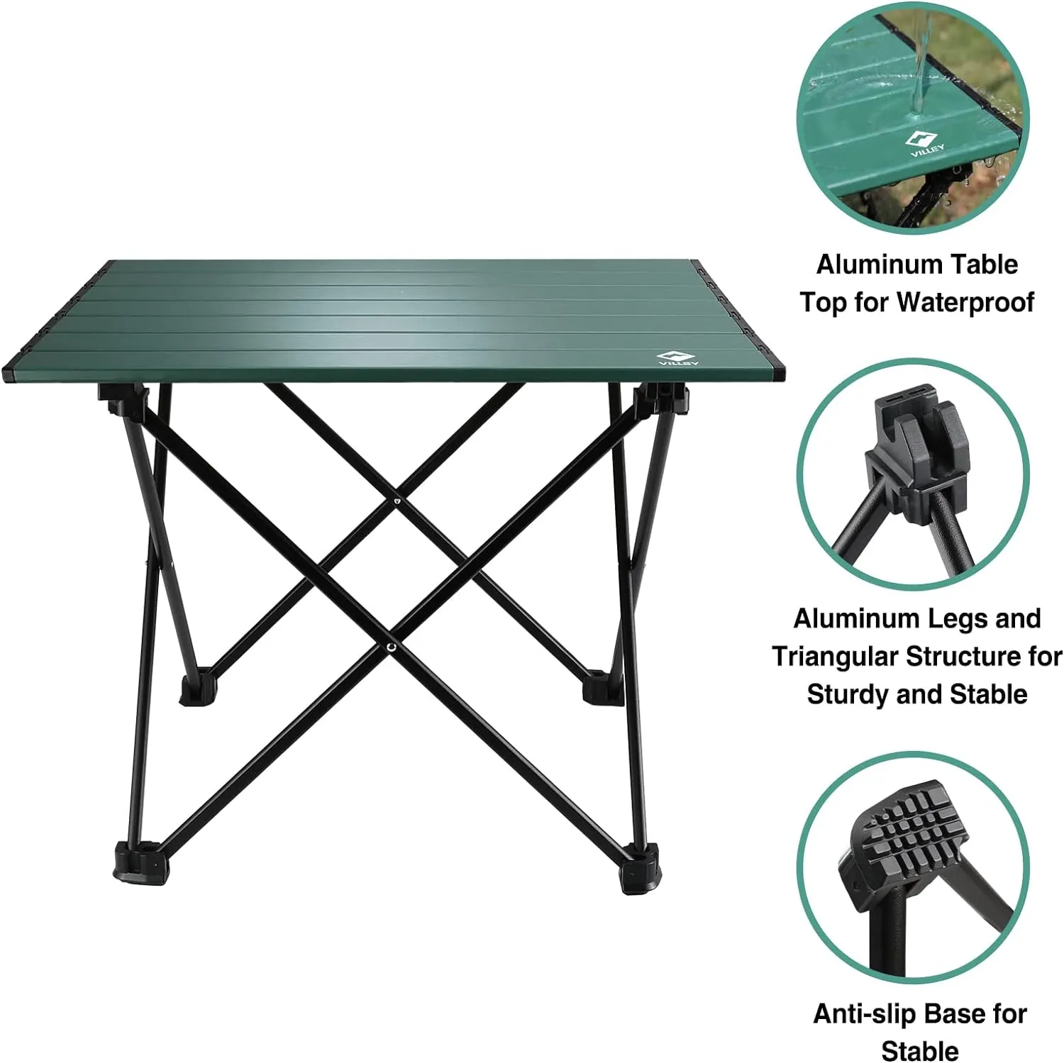 VILLEY Portable Camping Side Table, Ultralight Aluminum Folding Beach Table with Carry Bag for Outdoor Cooking, Picnic, Camp, Boat, Travel