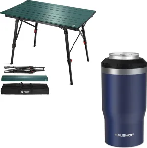 VILLEY Portable Camping Table and HAUSHOF 12 oz 4 in 1 Can Cooler