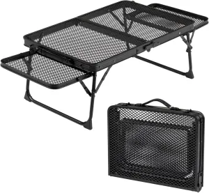 VINGLI Folding Grill Table, Outdoor Foldable Camping Table, 3 ft Portable Picnic Table with Wing Panels & Mesh Tabletop, Lightweight Aluminum Tables, Easy Carry for Outside BBQ, Beach, Yard, Black