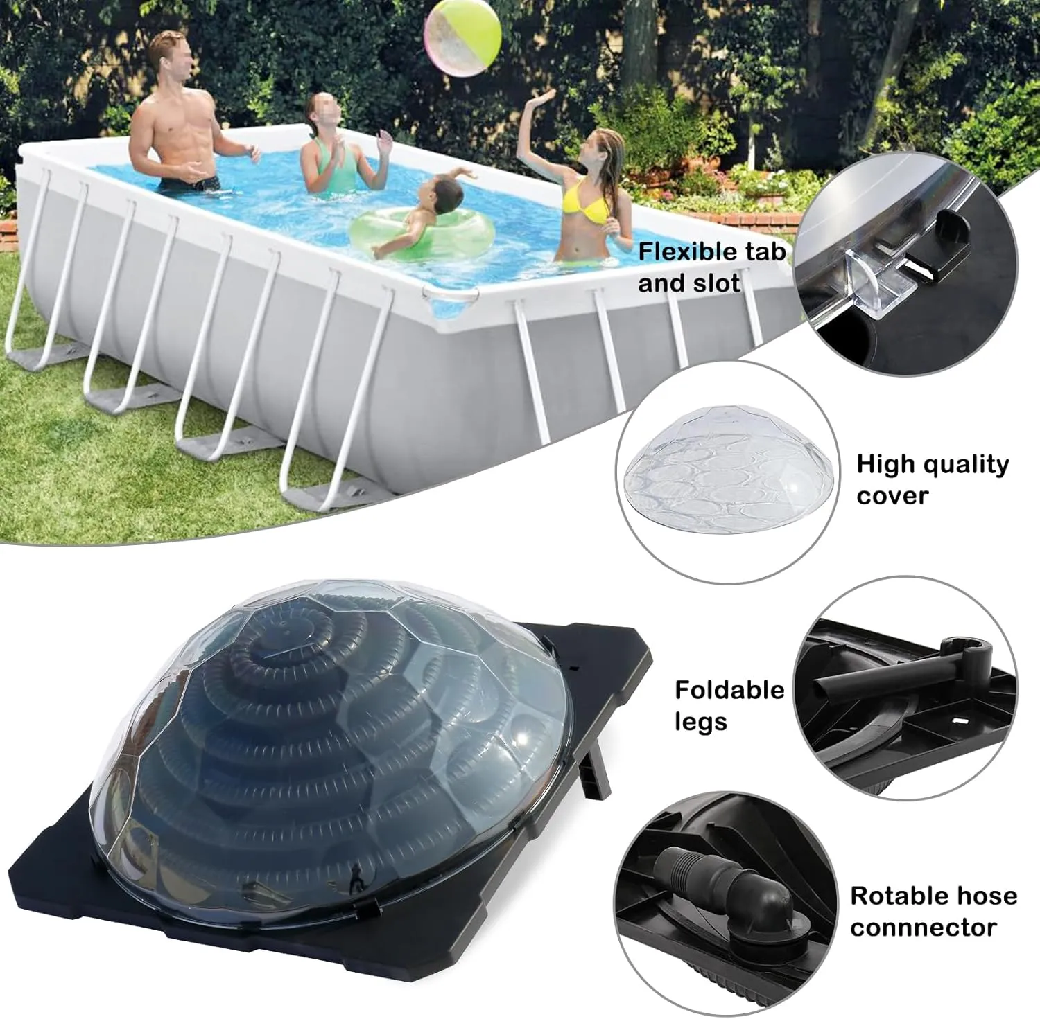VINGLI Solar Pool Heater Above Ground Domed Solar Powered Swimming Pool Heater Contour Pool Heating Coil (2 Packs), Black