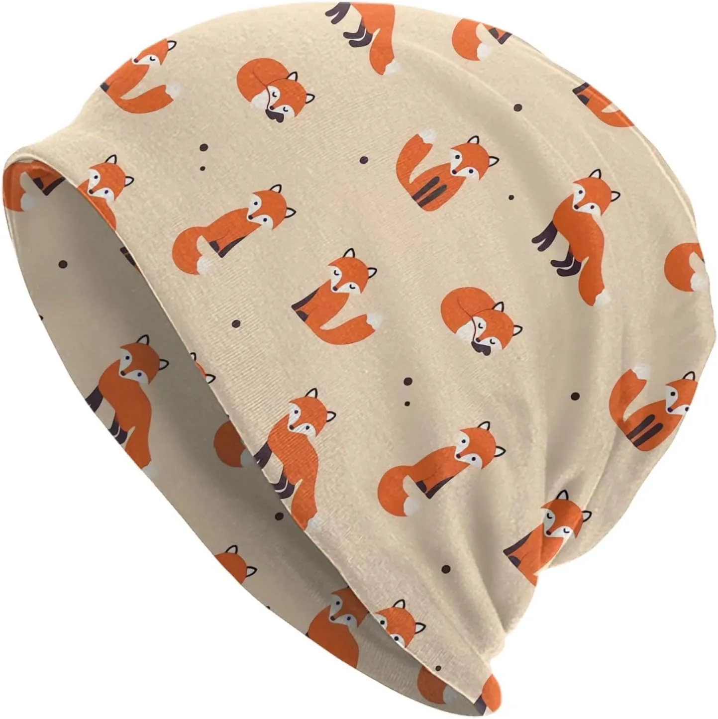 Vintage Cute Little Red Fox Slouchy Beanie Hat for Men/Women Hip-Hop Soft Lightweight Running Headwear Cap Baggy Skull Sleep Scarf Thin Knit Hat