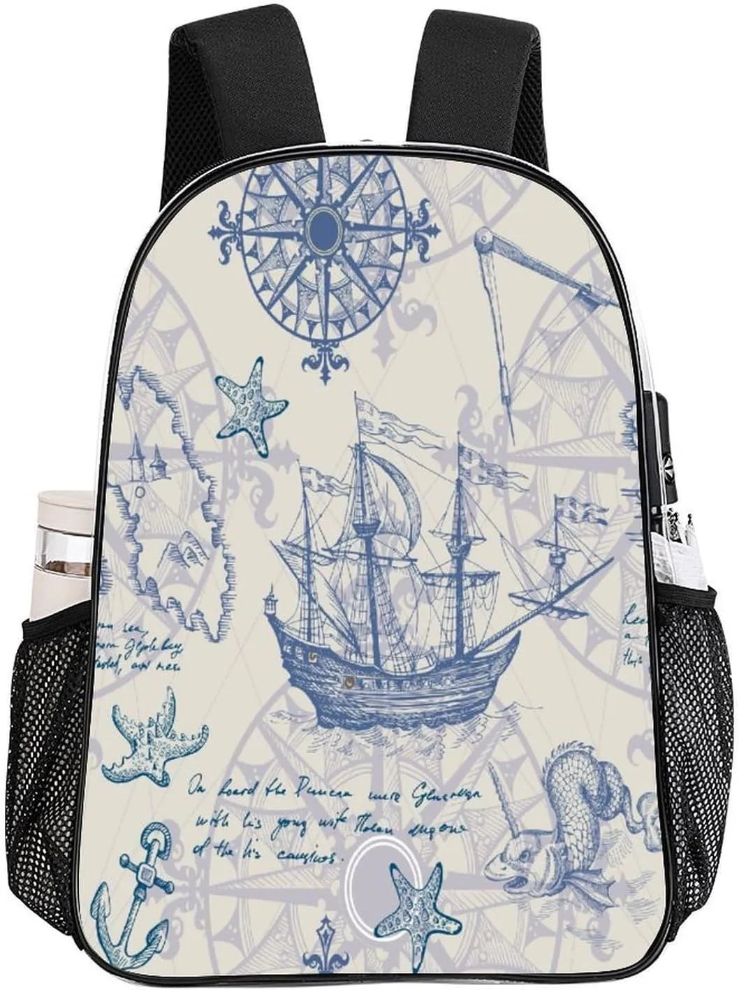 Vintage Sailboat Sea Clear Backpack PVC Water Resistant Retro Map Hiking Business Travel Transparent Durable Daypack for Women Men 43x32x13cm