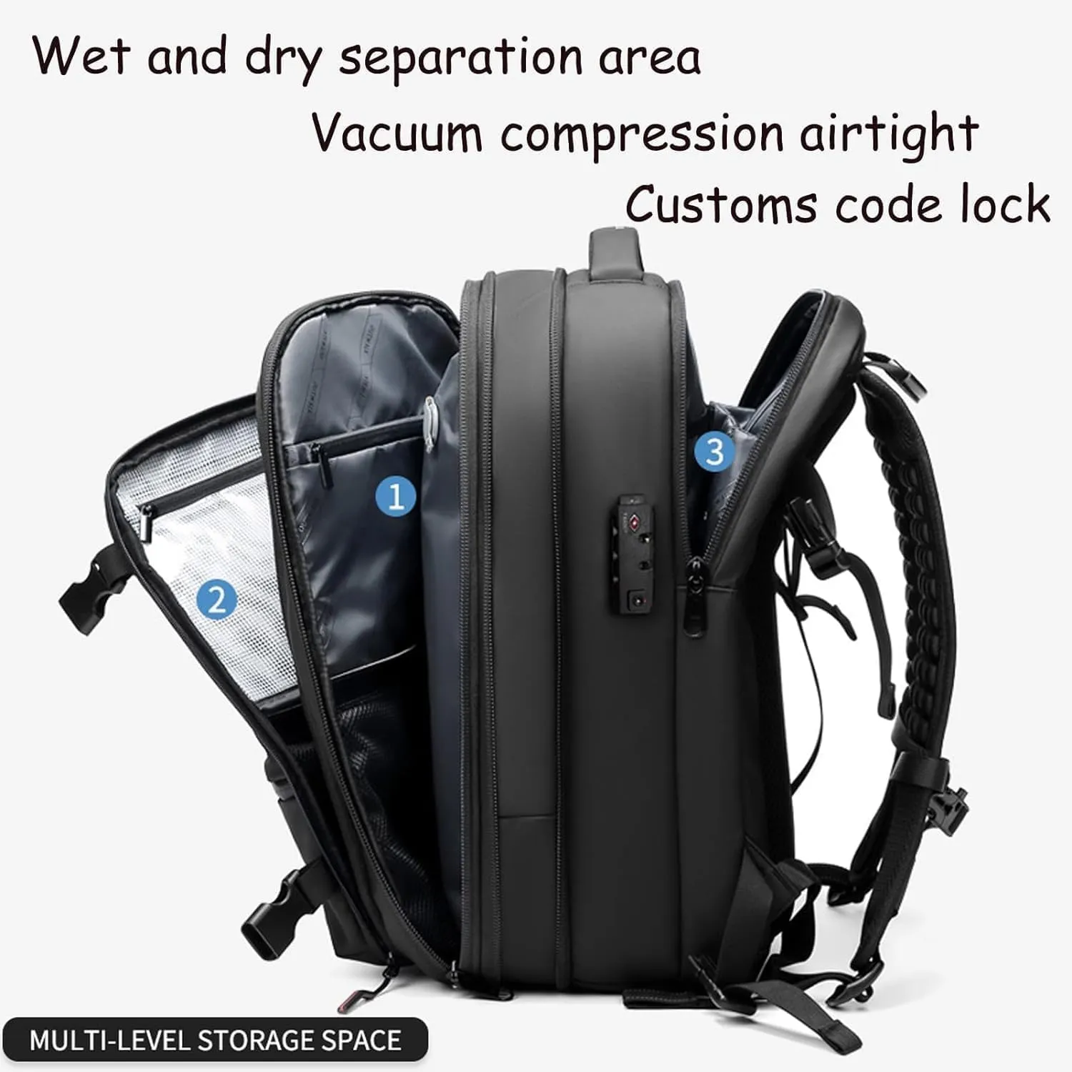 Voyagevac Backpack - 60L Large-Capacity Travel Backpacks Expandable with Compression, Vacpack Backpack with Vacuum (A Blue (Without Pump))