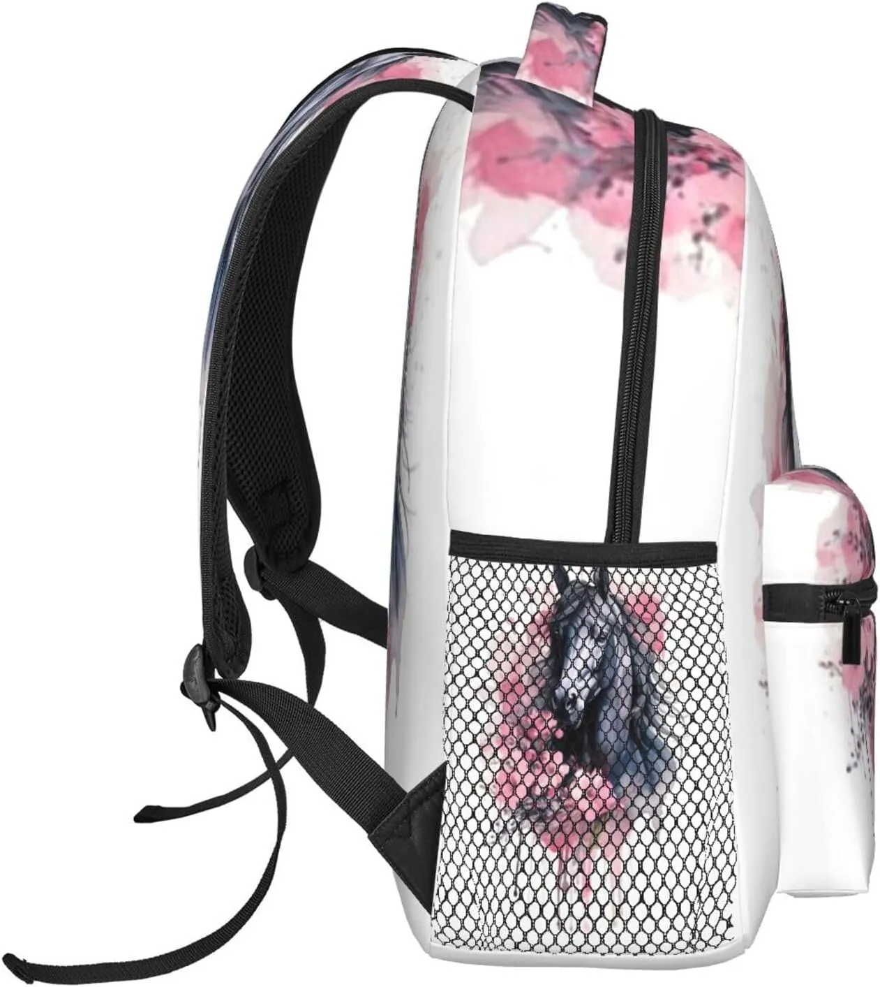 W-atercolor Horse Student Backpack With Adjustable Shoulder Straps And Cushioned Back For Comfort Black