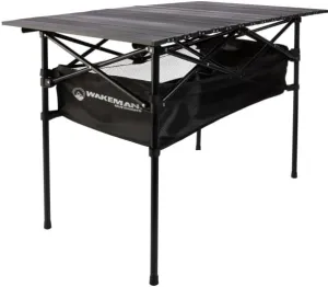 Wakeman Outdoors Camping Table - Folding Table with Storage Compartment and Carry Bag for Picnic, Tailgate, Cookout, or Camp - Camping Gear (Black)