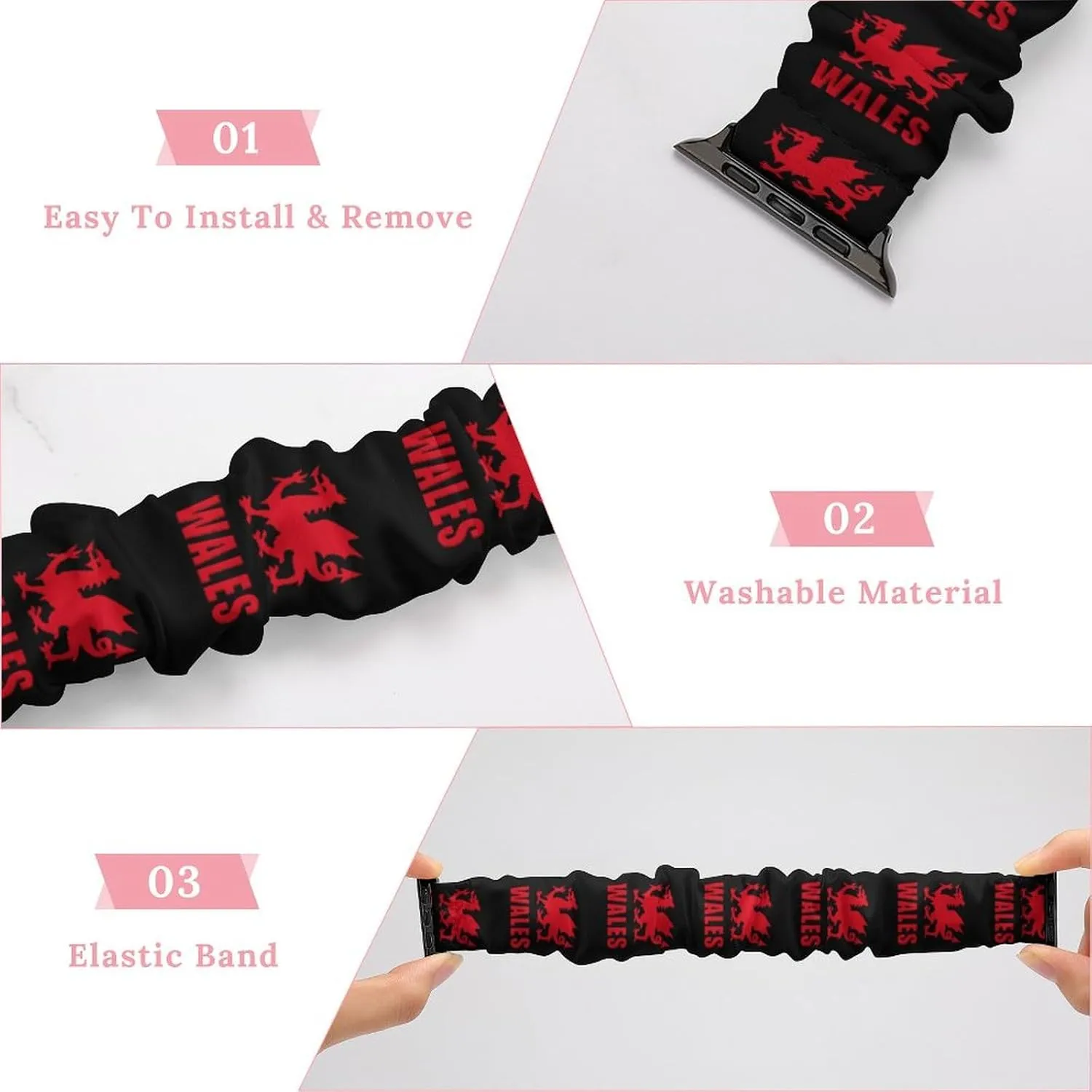 Wales Welsh Dragon Fashion Watch Strap Scrunchies Wristbands Compatible With IWatch Series