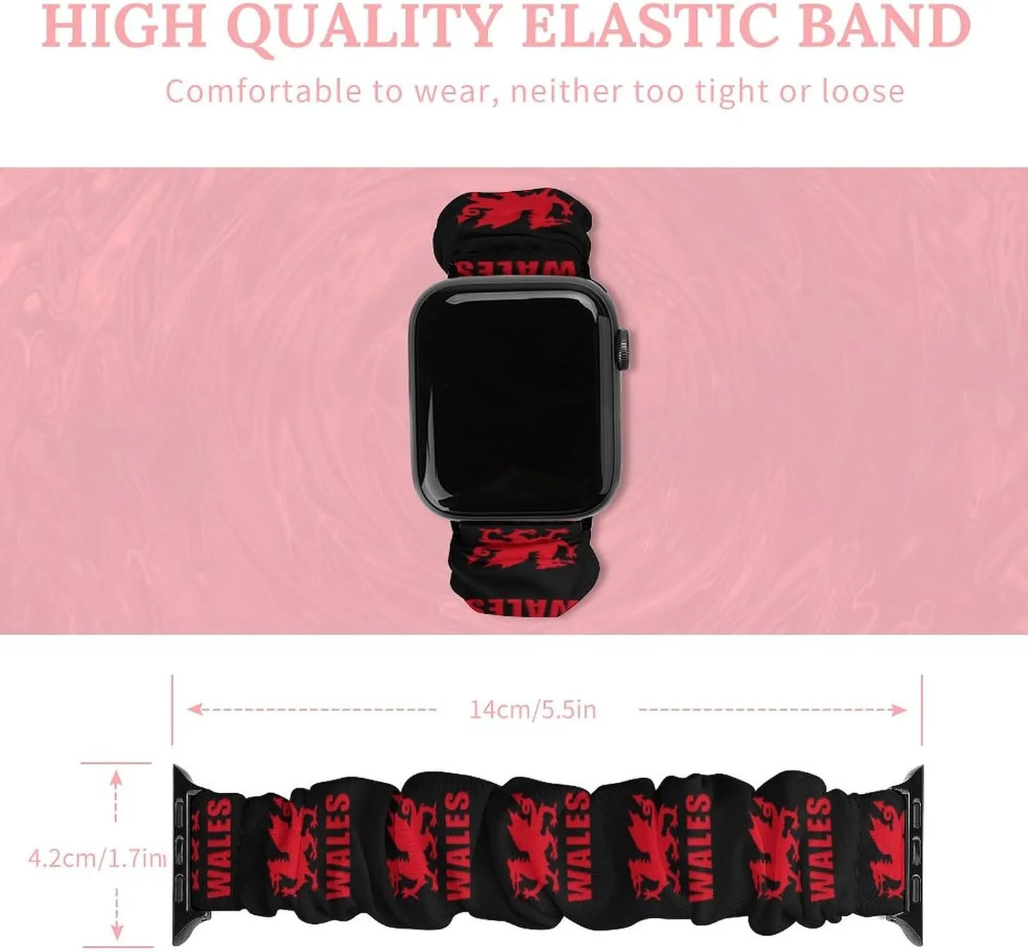 Wales Welsh Dragon Fashion Watch Strap Scrunchies Wristbands Compatible With IWatch Series