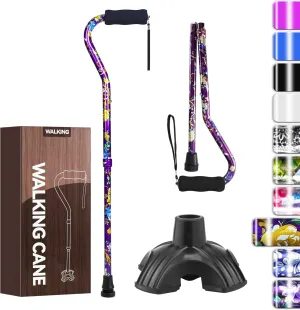 Walking Cane for Women & Men, Folding Cane Lightweight with Offset Handle, Adjustable Walking Stick for Seniors Mobility Balance, Small Base, 32-37" Flower
