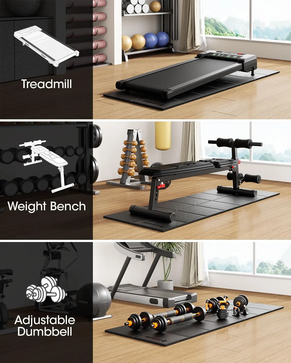 Walking Pad Mat for Carpet, Treadmill Mat for Floor, Under Treadmill Mats, 71 x 32, 68 x 24,102 x 36, 1/4" Thick, Non-Slip Mat Under Bike, Elliptical, Noise Shock Absorption