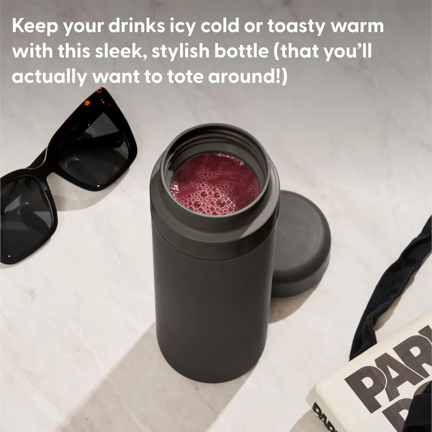 W&P Porter Insulated Bottle 20 oz | Clean Taste Ceramic Coating for Water, Coffee, & Tea | Wide Mouth Vacuum Insulated | Dishwasher Safe, Cream
