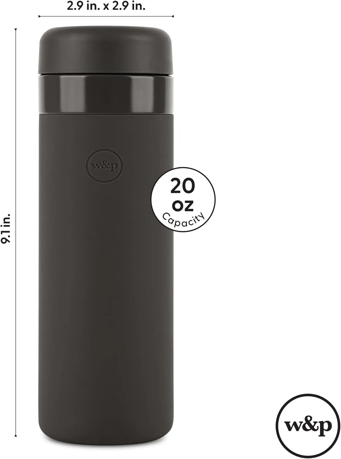 W&P Porter Insulated Bottle 20 oz | Clean Taste Ceramic Coating for Water, Coffee, & Tea | Wide Mouth Vacuum Insulated | Dishwasher Safe, Cream