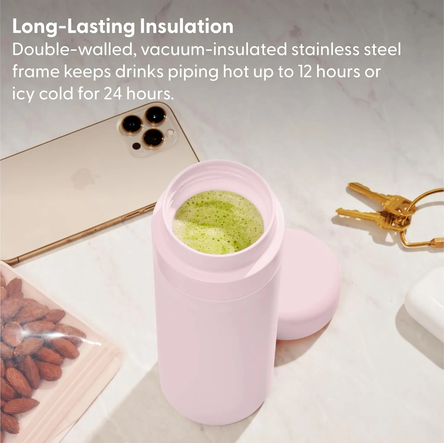 W&P Porter Insulated Bottle 20 oz | Clean Taste Ceramic Coating for Water, Coffee, & Tea | Wide Mouth Vacuum Insulated | Dishwasher Safe, Cream