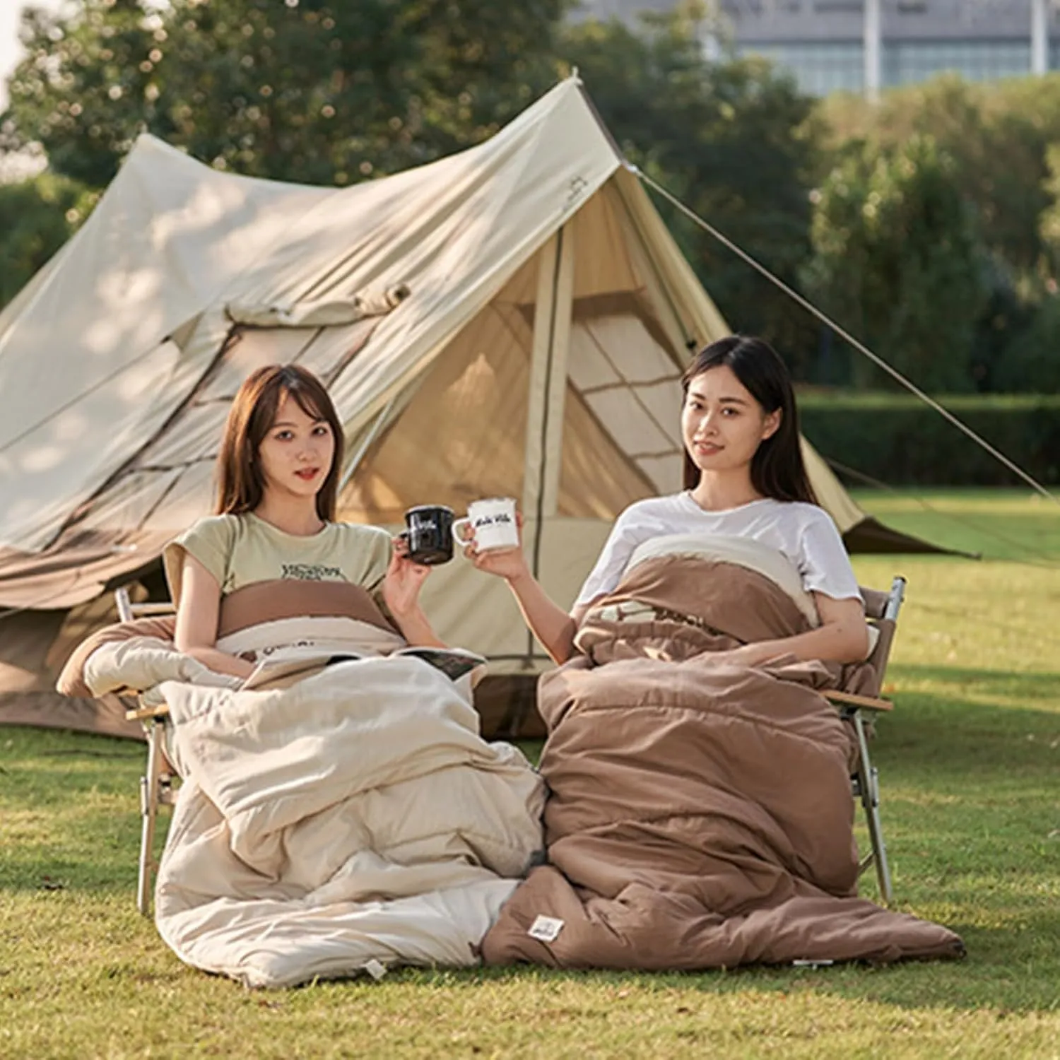 Warm Weather Sleeping Bag, Portable Camping Can Be Assembled Lightweight 3 Season Compact Sleeping Bags with Carry Bag
