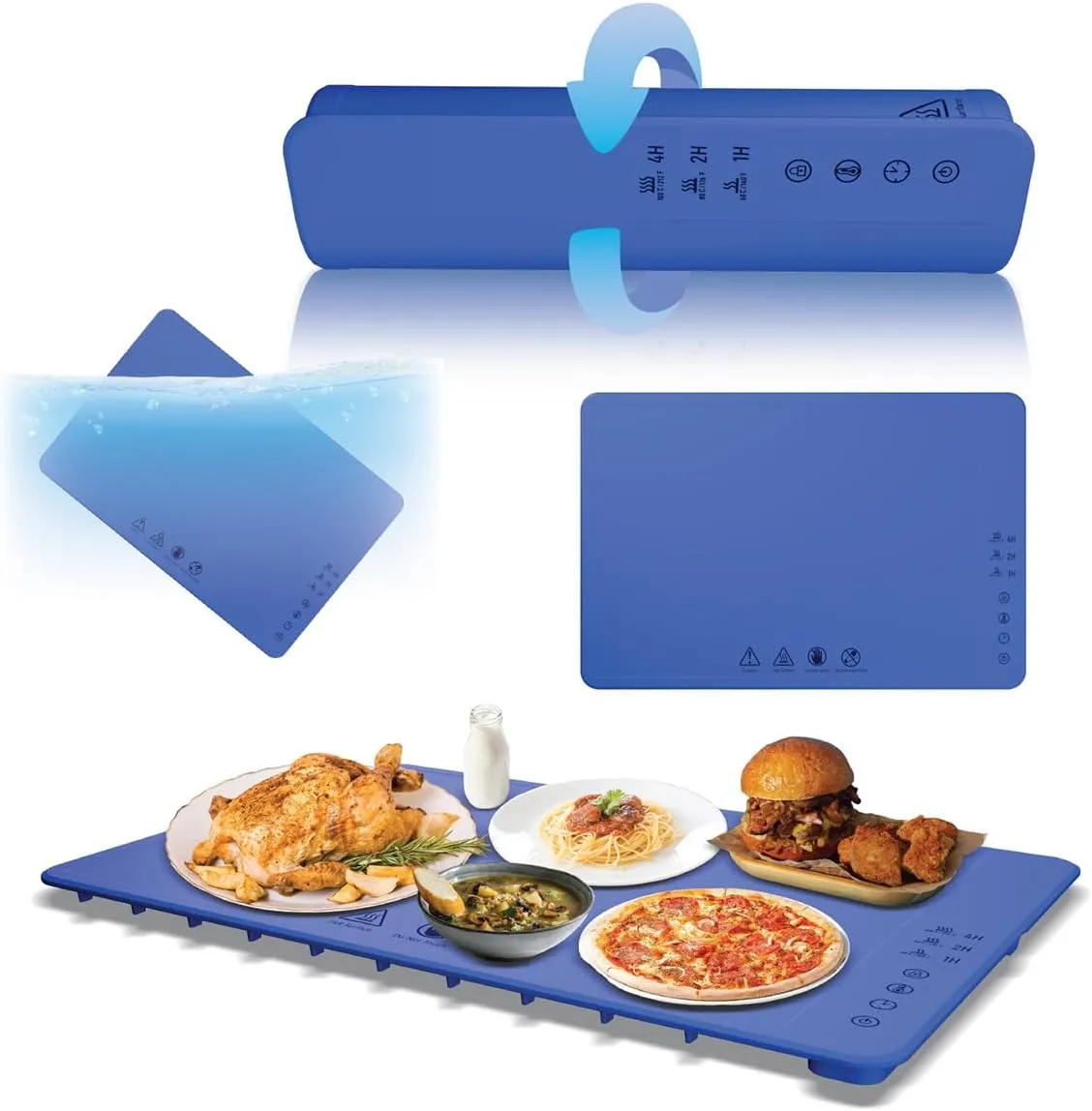 Warming Mat for Food: Portable 10s Fast Heating Electric Warming Tray Rollable Silicone Heating Mat for Food Adjustable 3 Level Temperature,Timer, Child Lock Food Warmer Mat for Parties,Countertop