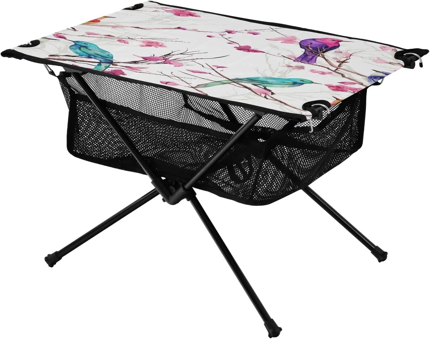 Watercolor Birds Portable Folding Camping Table, Compact Lightweight Beach Table with Carrying Bag for Outdoor Picnics, BBQs, Camp