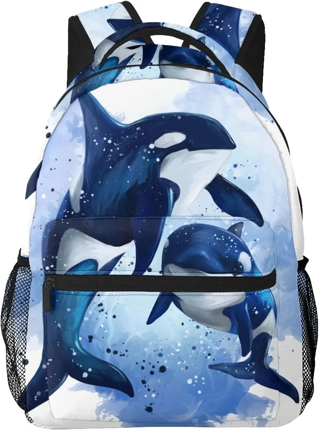 Watercolor Two Killer Whales Backpack Laptop Backpack Sports Travel Shoulder bag Light casual backpack