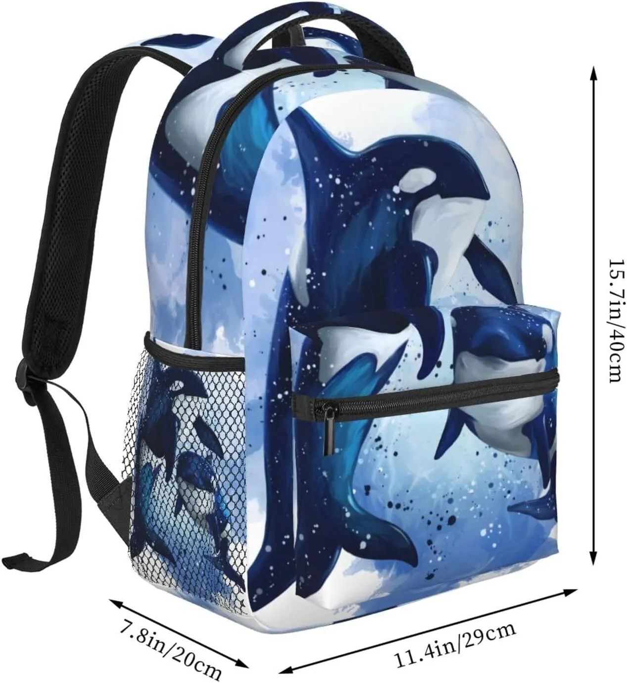Watercolor Two Killer Whales Backpack Laptop Backpack Sports Travel Shoulder bag Light casual backpack