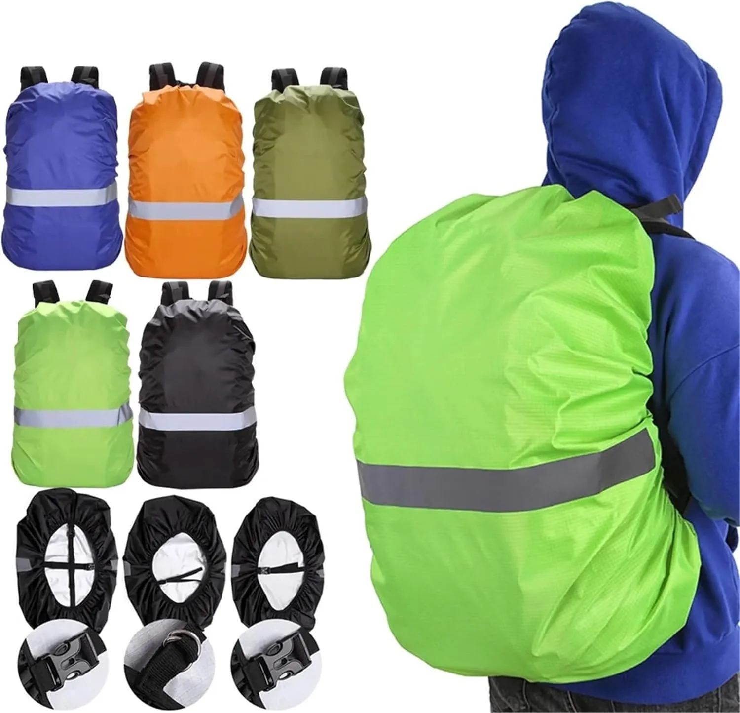Waterproof Backpack Rain Cover 2pcs Reflective Rain Cover Backpack Waterproof Bag Outdoor Camping Hiking Climbing Raincover for Hiking，Camping(40-50L,Type A-Black)