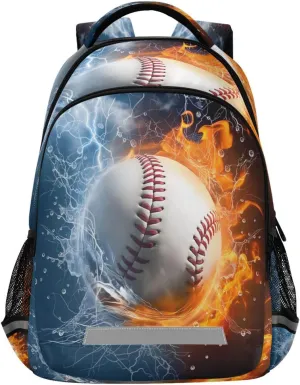 Waterproof Backpack with Baseball Water Fire Design - Lightweight Ergonomic Daypack for Commute, Travel（175）