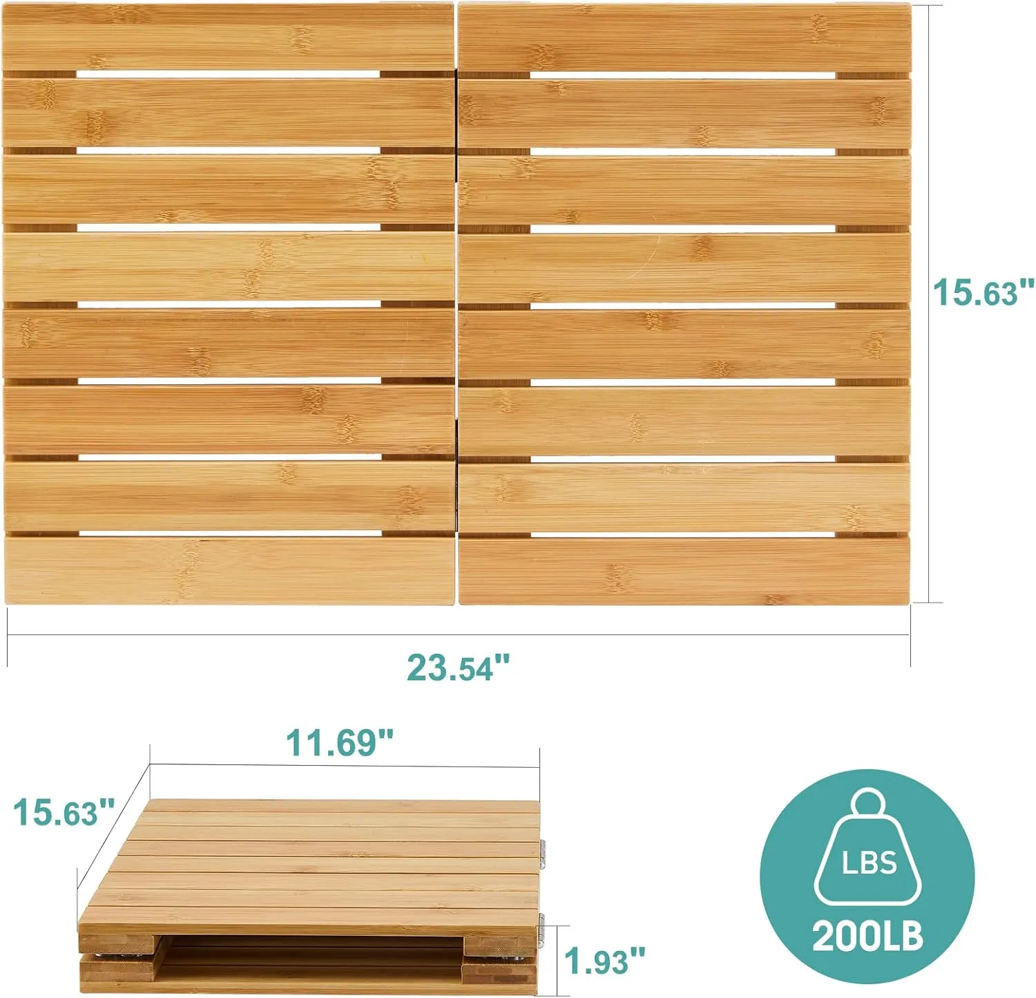Waterproof Bamboo Bath Mat for Shower, Wooden Floor Mat for Bathroom, Foldable | Non-Slip | Heavy Duty, Shower Mat for Indoor Outdoor, 23.5in x 15.6in