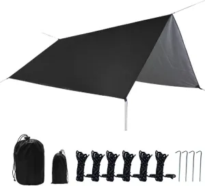 Waterproof Camping Tarp, 3mx3m Portable Hammock Rain Fly Tent Tarp Sun Shelter for Outdoor Backpacking Hiking (Color : Black, Size : 300 * 300cm)