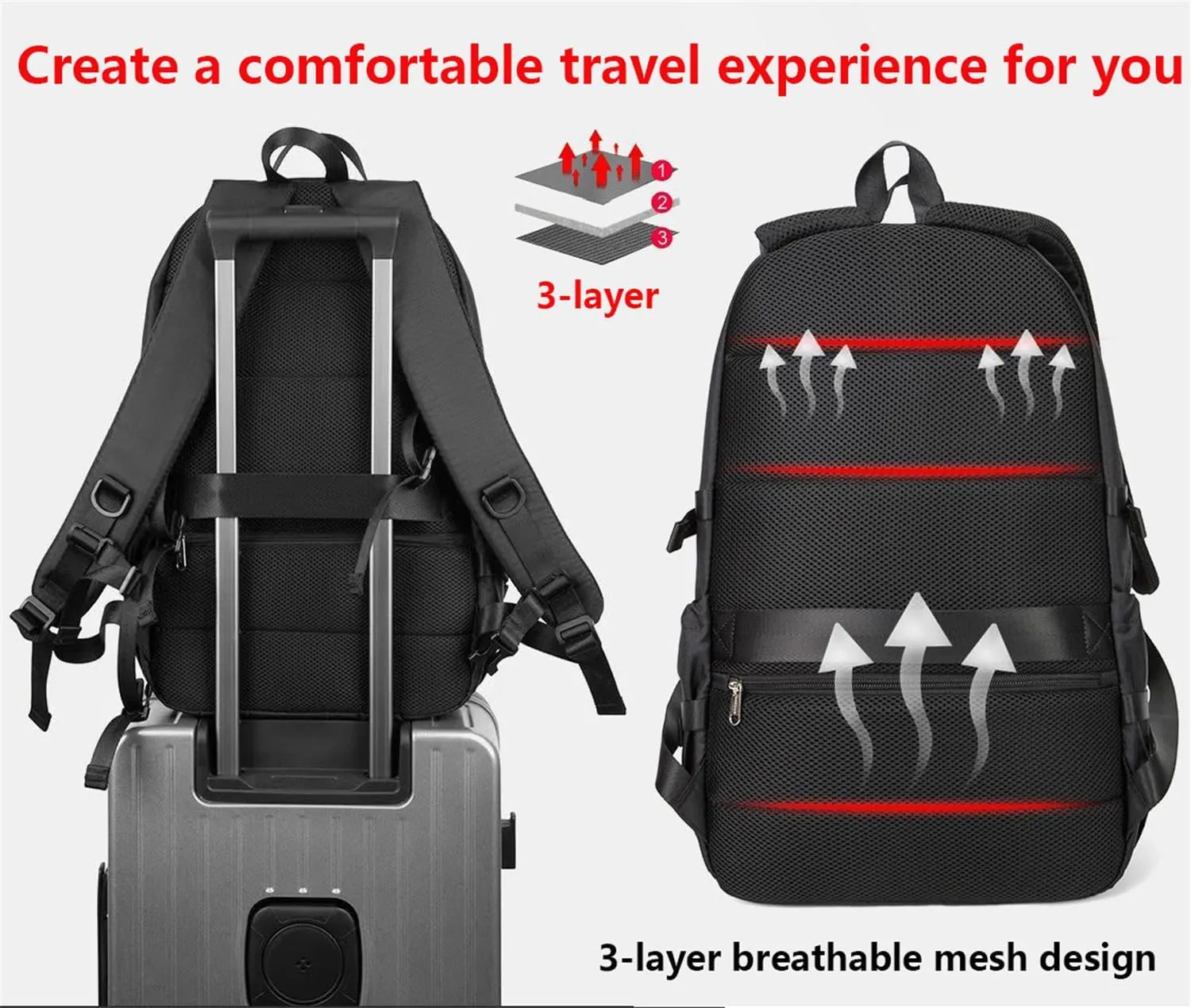 Waterproof Hiking Backpack - Outdoor Sport Daypack with Rain Cover (Black,40L)
