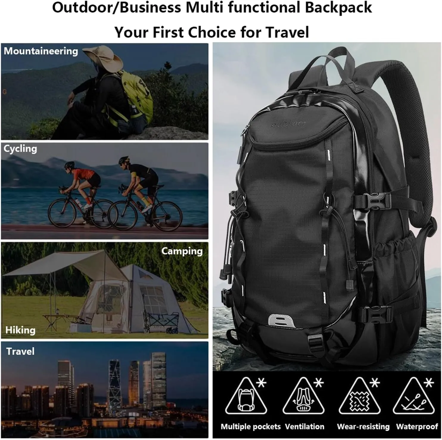 Waterproof Hiking Backpack - Outdoor Sport Daypack with Rain Cover (Blue,40L)