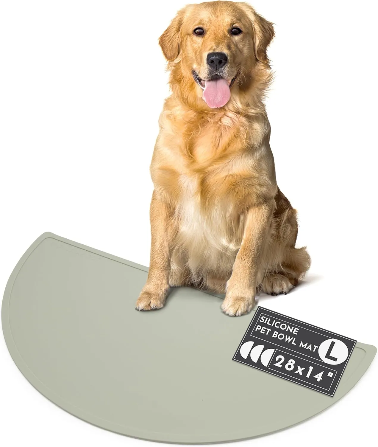 Waterproof Silicone Pet Food Mat - Non-Slip, Spill-Proof Feeding Mats for Floors, Raised Edge Design, Easy-to-Clean, Durable Flexible Rubber Mat for Dog & Cat Bowls, Large-Sage