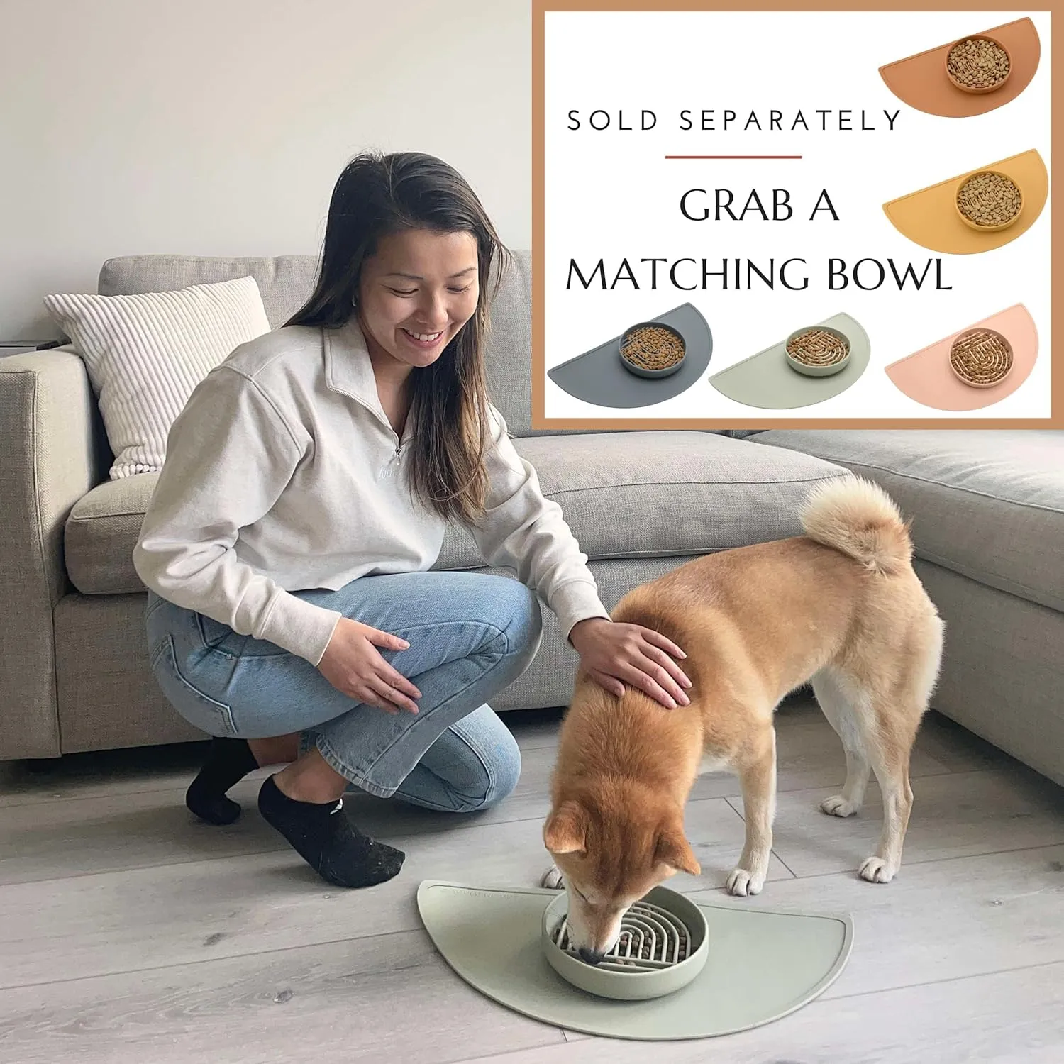 Waterproof Silicone Pet Food Mat - Non-Slip, Spill-Proof Feeding Mats for Floors, Raised Edge Design, Easy-to-Clean, Durable Flexible Rubber Mat for Dog & Cat Bowls, Large-Sage