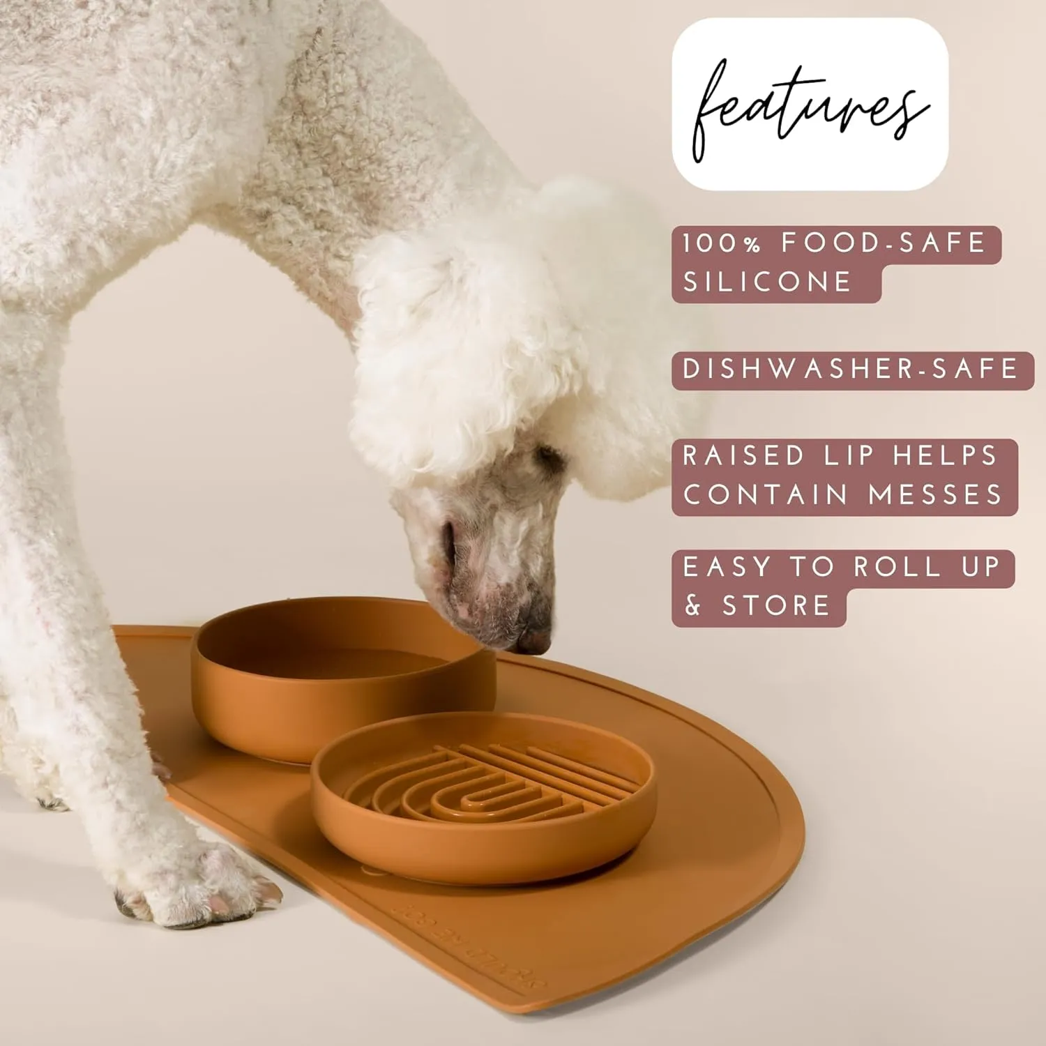 Waterproof Silicone Pet Food Mat - Non-Slip, Spill-Proof Feeding Mats for Floors, Raised Edge Design, Easy-to-Clean, Durable Flexible Rubber Mat for Dog & Cat Bowls, Large-Sage