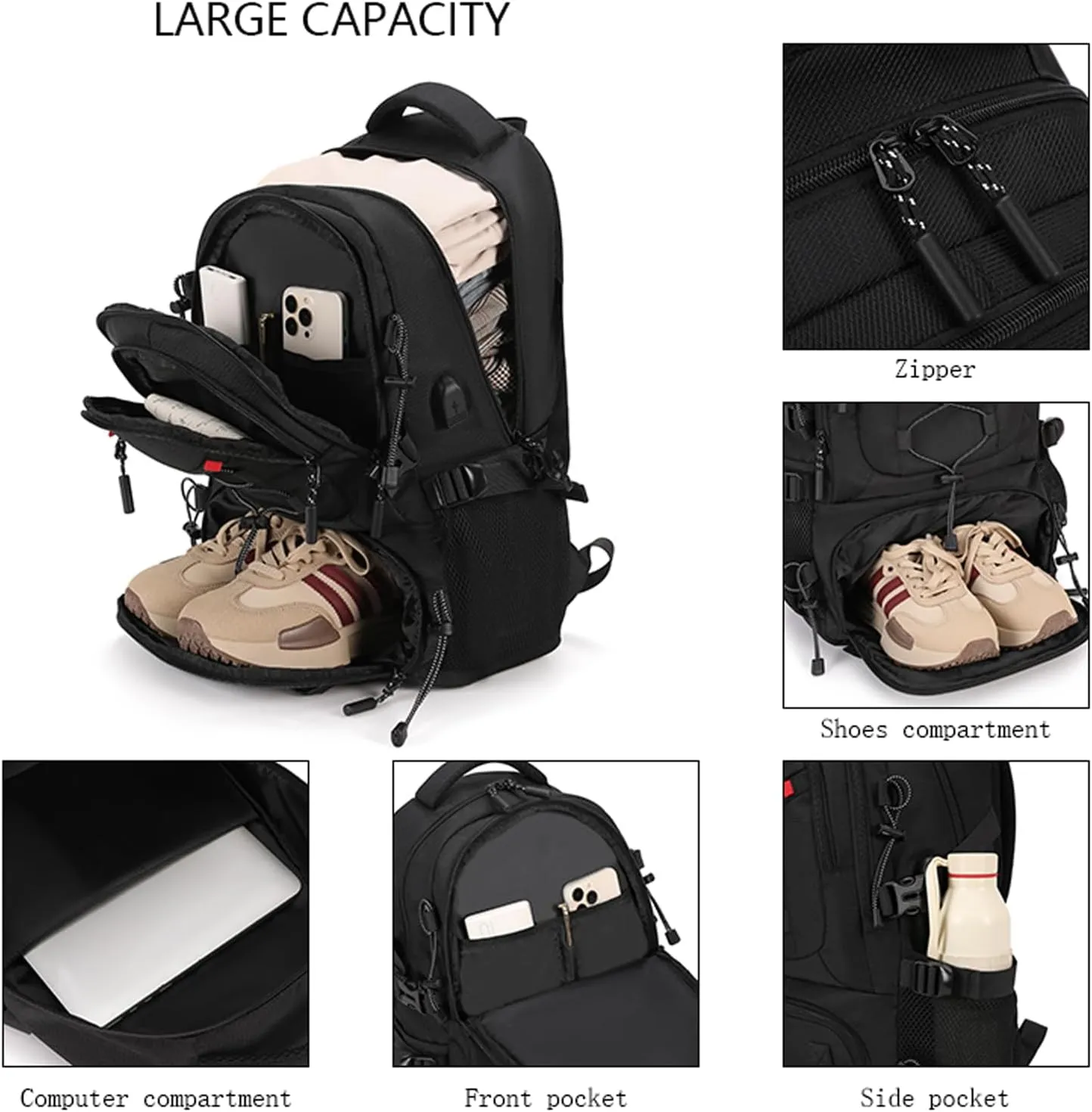Waterproof Travel Laptop Backpack for Men & Women Anti-Theft Hiking Backpack with Shoe Compartment, Fits 16" Laptop,Red